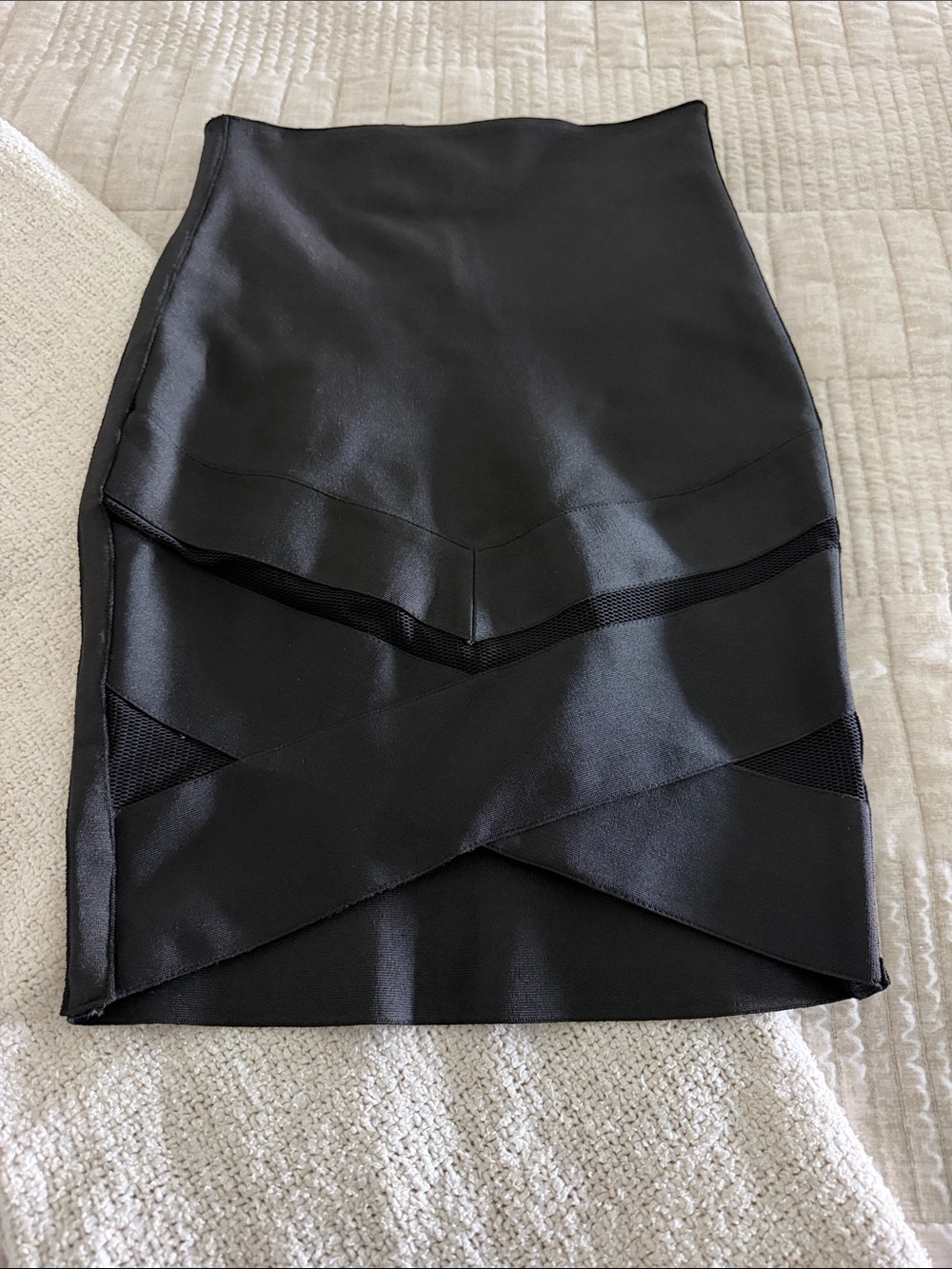 Black Sculpting Pencil Skirt with Mesh Insets